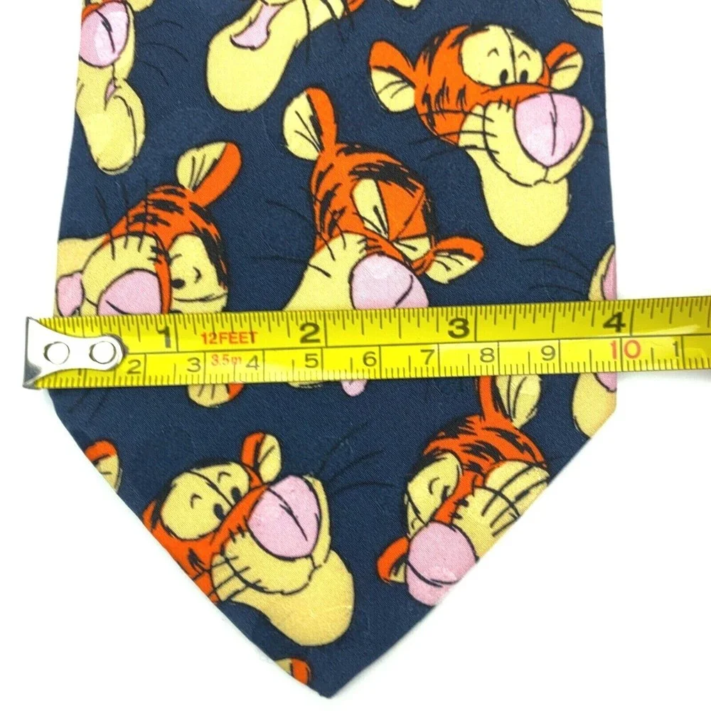 The Disney Store Tie Navy Blue Tiger Faces 100% Silk Hand Made in Korea Necktie